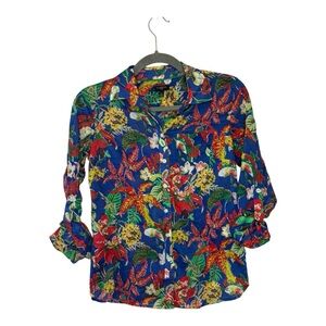 Talbots Petite Small Tropical Floral Shirt Colorful Button-Up Resort Vacation To